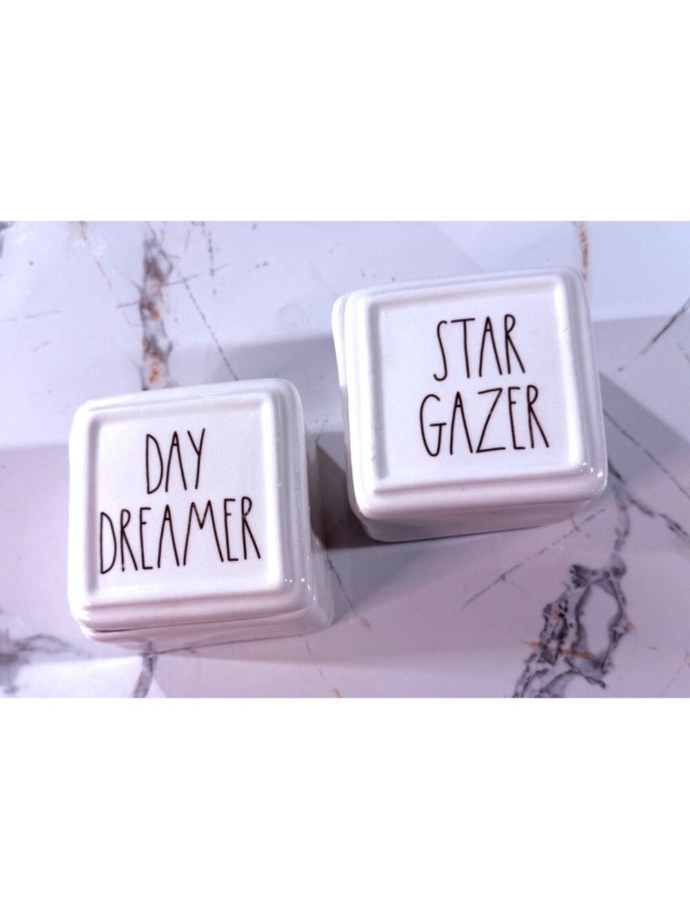 Rae Dunn Day Dreamer & Star Gazer Iridescent Ceramic Trinket Box, set of 2